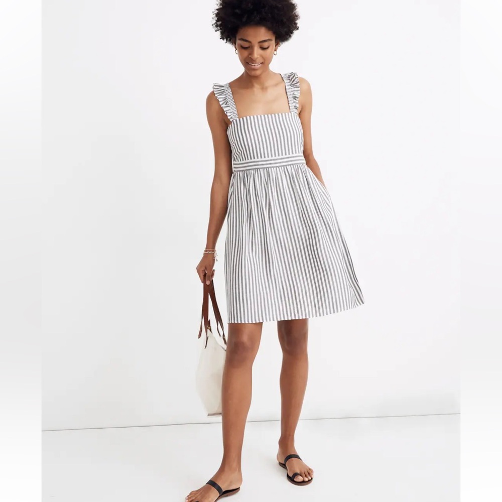 MADEWELL | Striped Ruffle-Strap Empire Dress White - 8